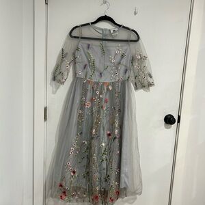 Fairycore Embroidered Grey Floral Chiffon Dress Magical S/M